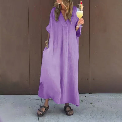 Robe fluide décontractée à col en V pour femmes