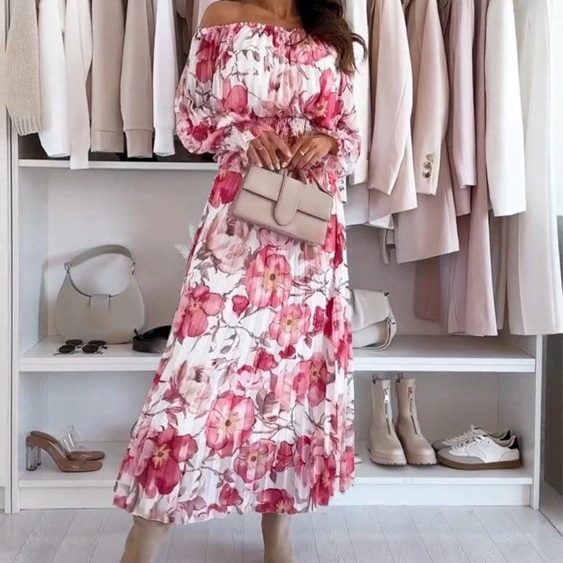 Ensemble deux pièces à motif floral : blouse épaules dénudées & jupe longue