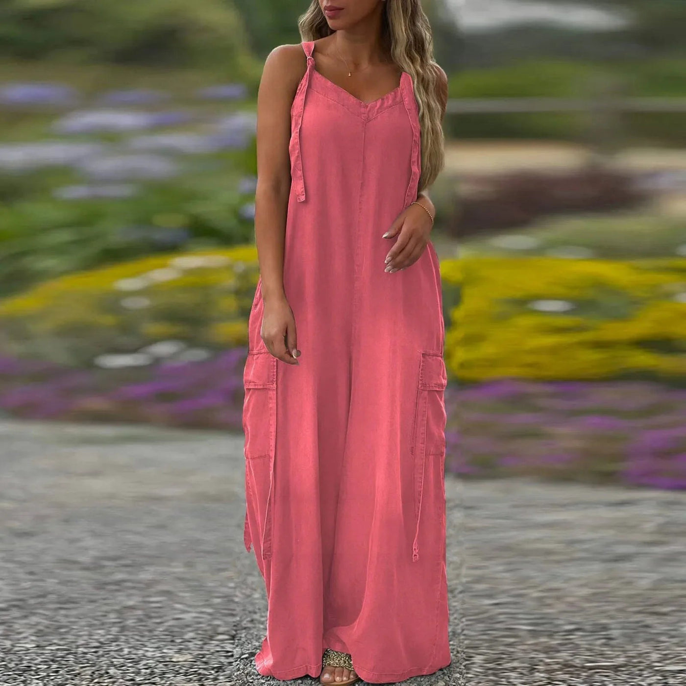 Combinaison jambes larges avec poches pour femmes