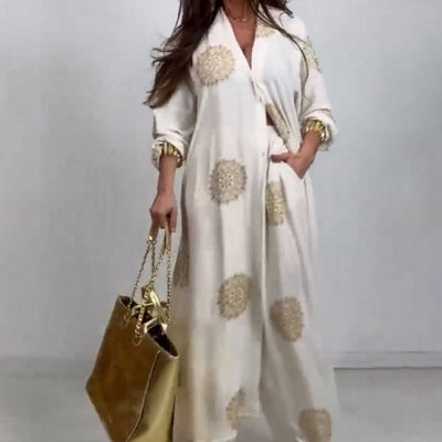 Ensemble deux pièces pour femmes comprenant un haut ample à col en V et un pantalon large imprimé