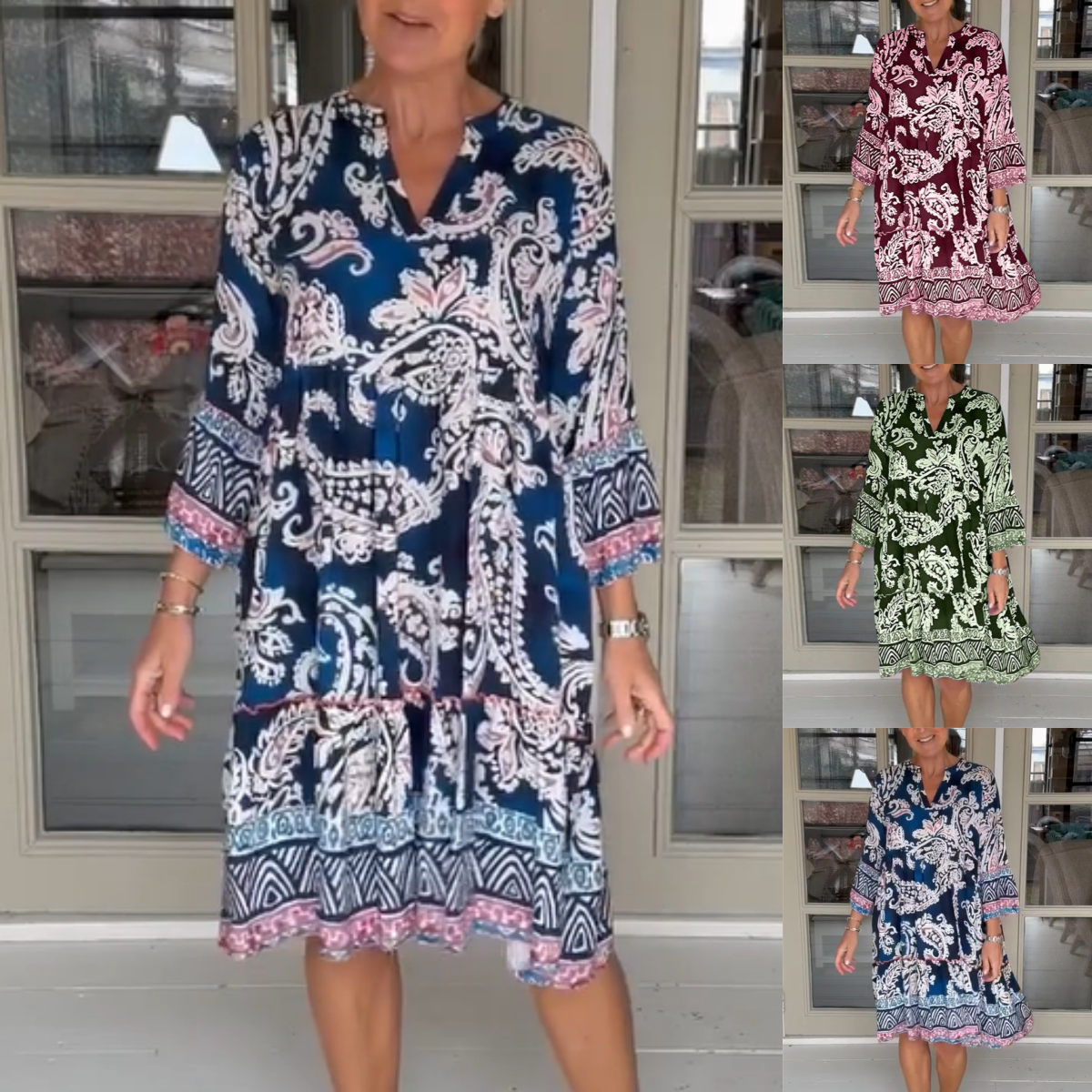 Robe décontractée pour femmes avec col en V et motif floral