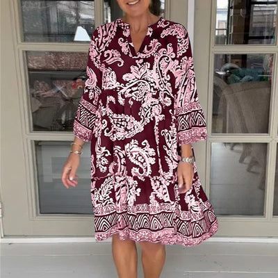 Robe décontractée pour femmes avec col en V et motif floral