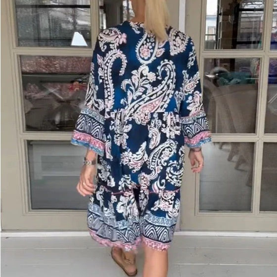 Robe décontractée pour femmes avec col en V et motif floral