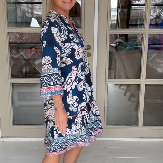 Robe décontractée pour femmes avec col en V et motif floral
