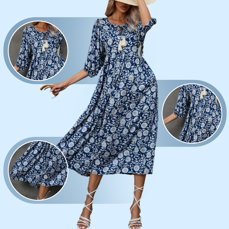 Élégante robe longue à col en V pour femmes avec imprimé floral