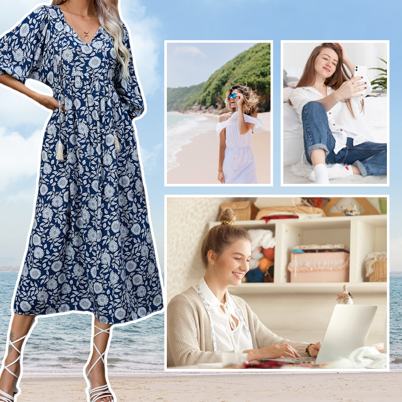 Élégante robe longue à col en V pour femmes avec imprimé floral