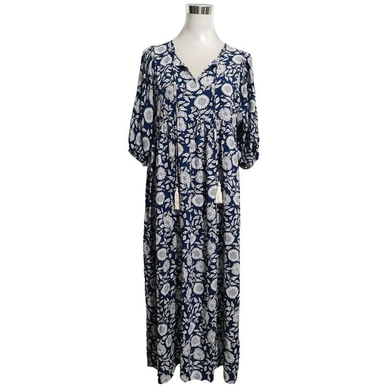 Élégante robe longue à col en V pour femmes avec imprimé floral