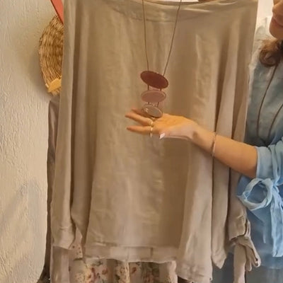 💥Ensemble coton et lin pour femmes - Top ample et pantalon large imprimé