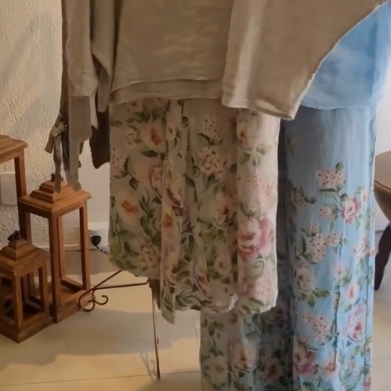 💥Ensemble coton et lin pour femmes - Top ample et pantalon large imprimé