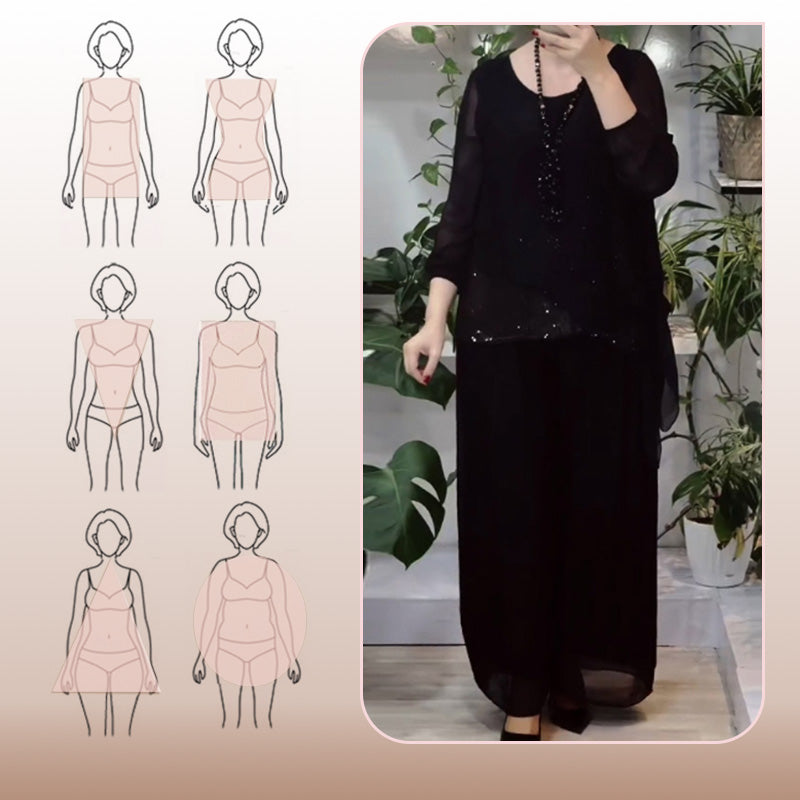 Ensemble 2 pièces chemisier à paillettes et pantalon large pour femmes