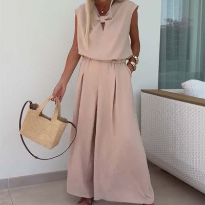 🔥Ensemble 2 pièces - Tops sans manches à col en V et pantalon ample