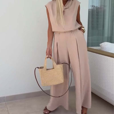 🔥Ensemble 2 pièces - Tops sans manches à col en V et pantalon ample