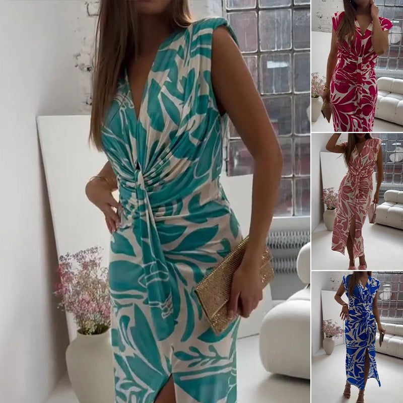 Robe fendue imprimée sans manches