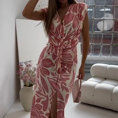 Robe fendue imprimée sans manches