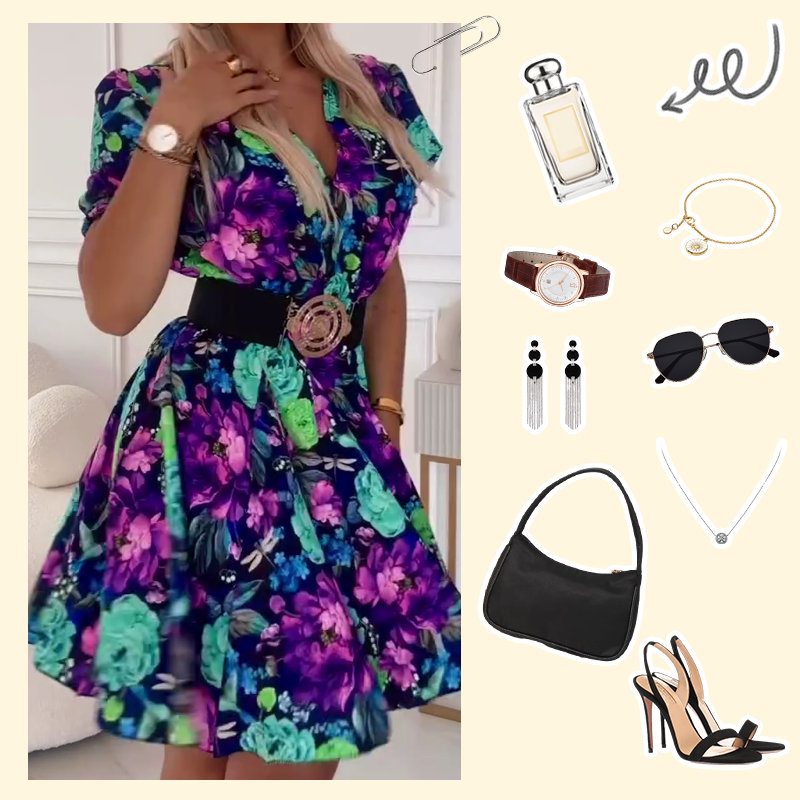 Mini robe à imprimé floral et col en V pour femmes