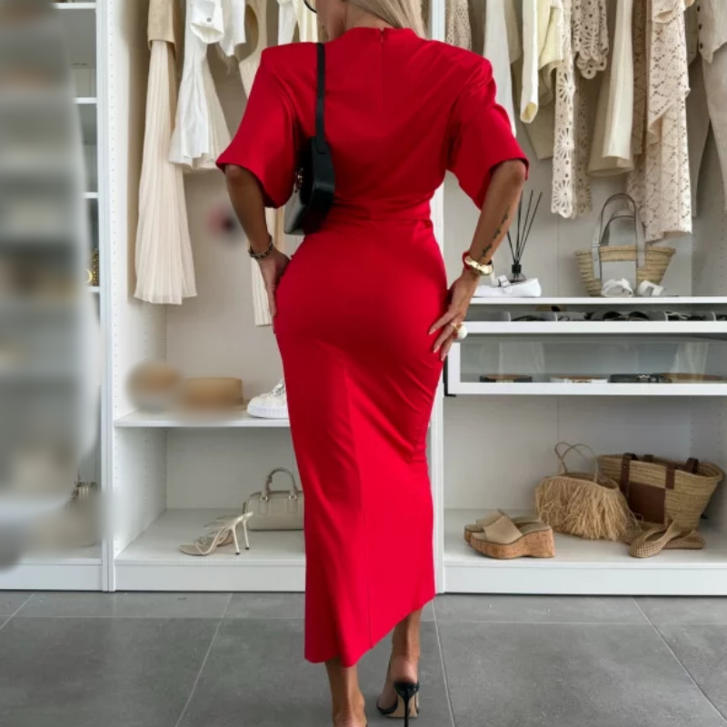 Robe midi à manches courtes en coton avec fente