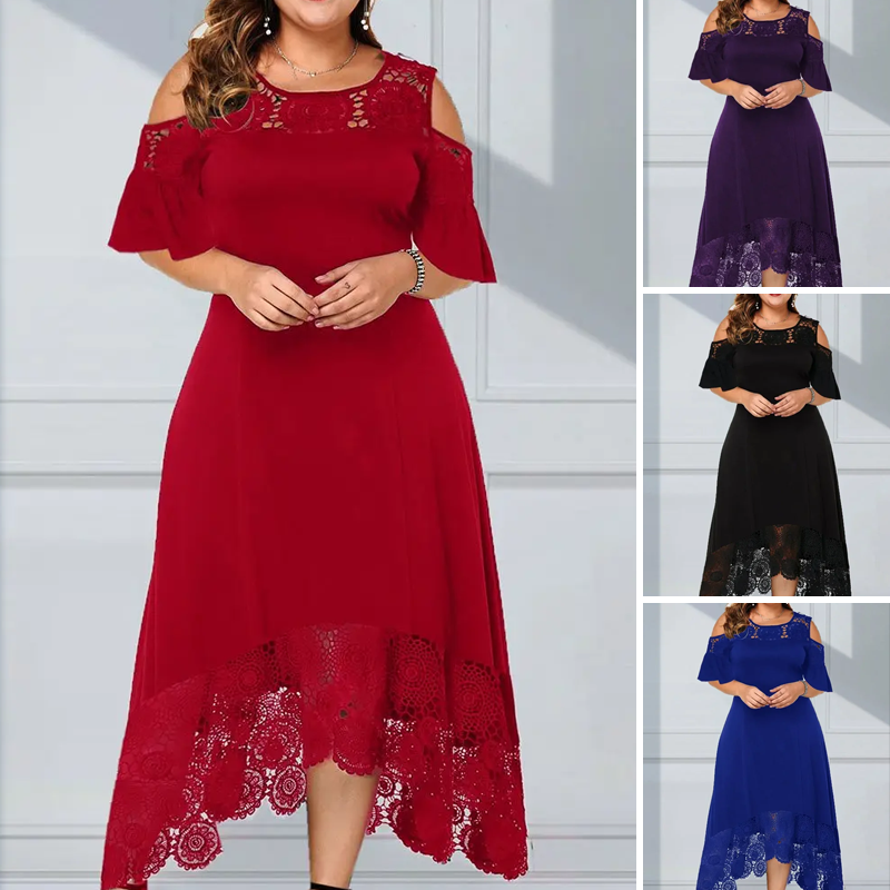 Robe élégante à épaules froides et ourlet en dentelle pour femmes