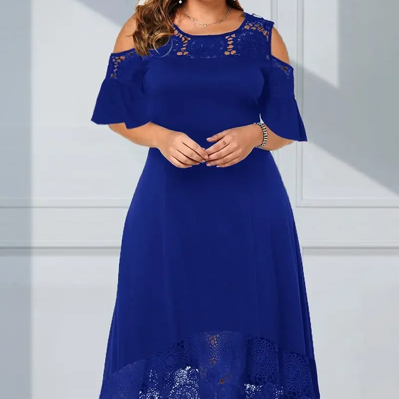 Robe élégante à épaules froides et ourlet en dentelle pour femmes