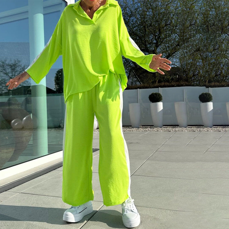 Ensemble d'Haut et Pantalon Décontractés à Blocs de Couleurs