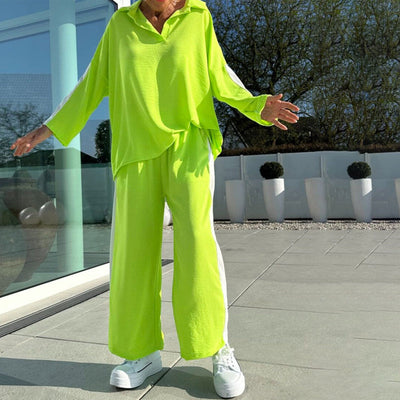 Ensemble d'Haut et Pantalon Décontractés à Blocs de Couleurs