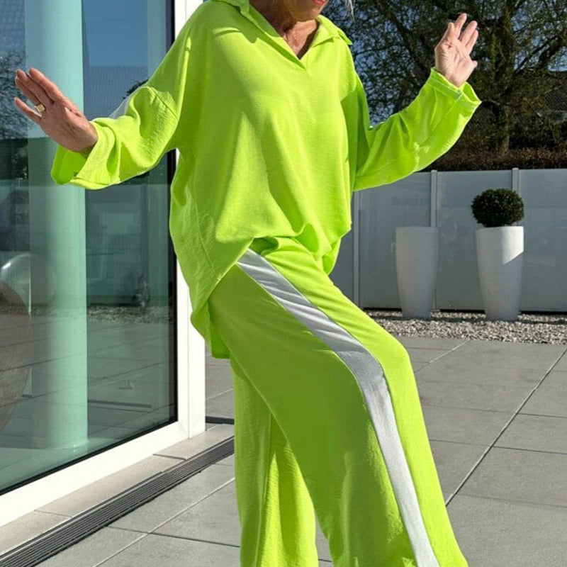 Ensemble d'Haut et Pantalon Décontractés à Blocs de Couleurs