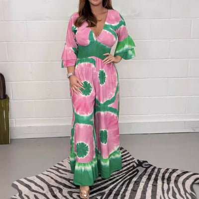 Combinaison à jambes larges imprimée Tie-Dye