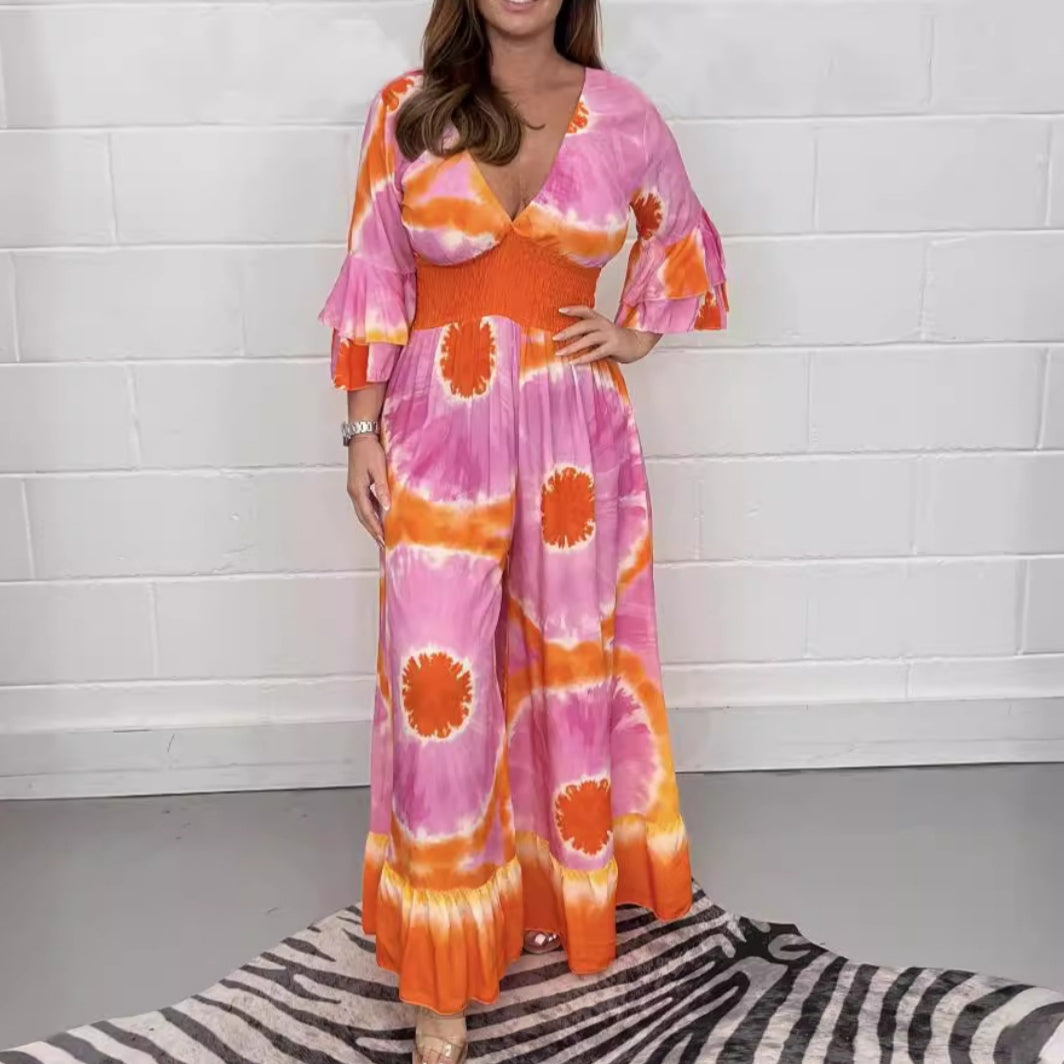 Combinaison à jambes larges imprimée Tie-Dye