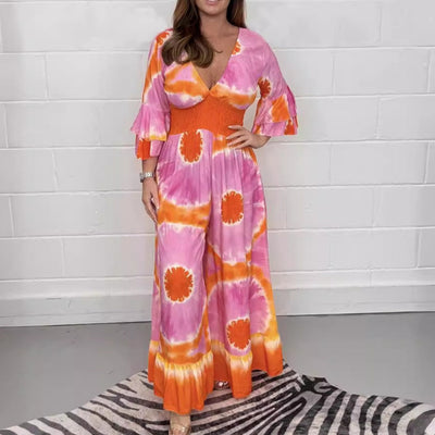 Combinaison à jambes larges imprimée Tie-Dye