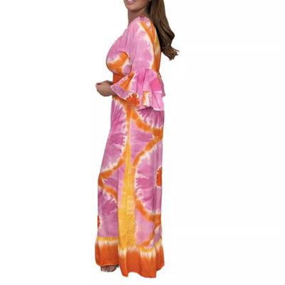 Combinaison à jambes larges imprimée Tie-Dye