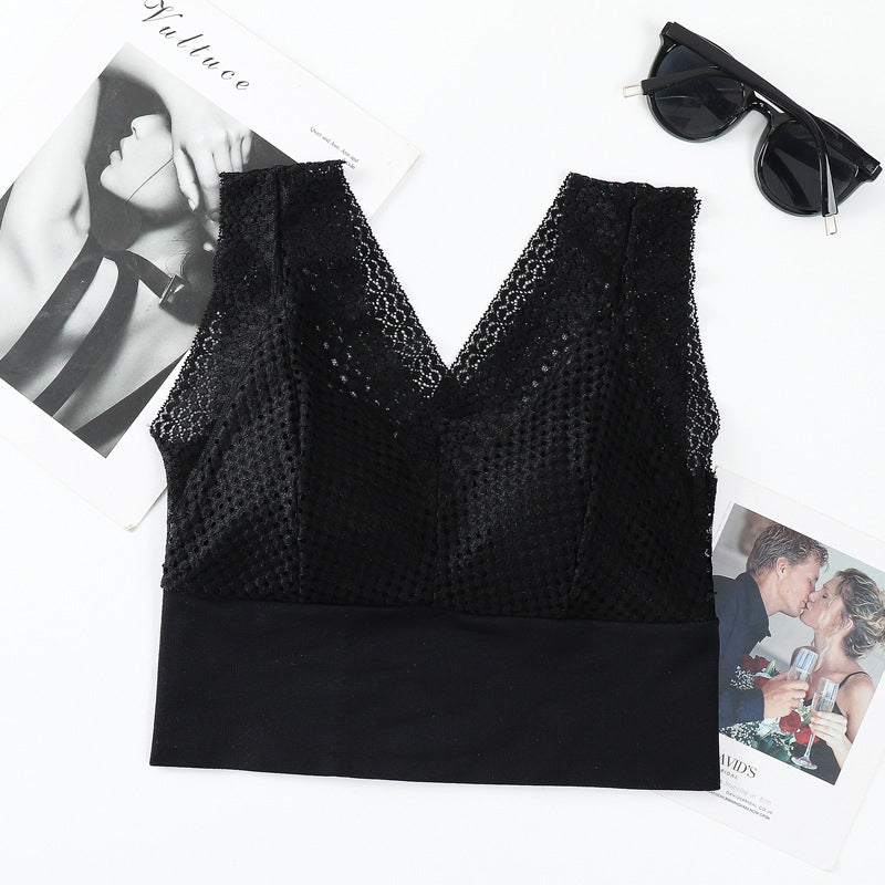 【💖1+1 gratuit】T-shirt en dentelle sans coutures, respirant, avec décolleté plongeant👙