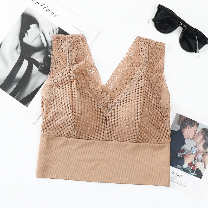 【💖1+1 gratuit】T-shirt en dentelle sans coutures, respirant, avec décolleté plongeant👙