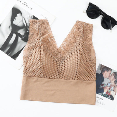 【💖1+1 gratuit】T-shirt en dentelle sans coutures, respirant, avec décolleté plongeant👙