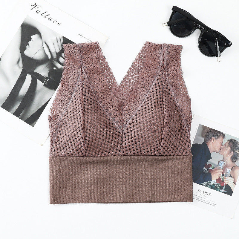 【💖1+1 gratuit】T-shirt en dentelle sans coutures, respirant, avec décolleté plongeant👙