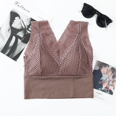 【💖1+1 gratuit】T-shirt en dentelle sans coutures, respirant, avec décolleté plongeant👙