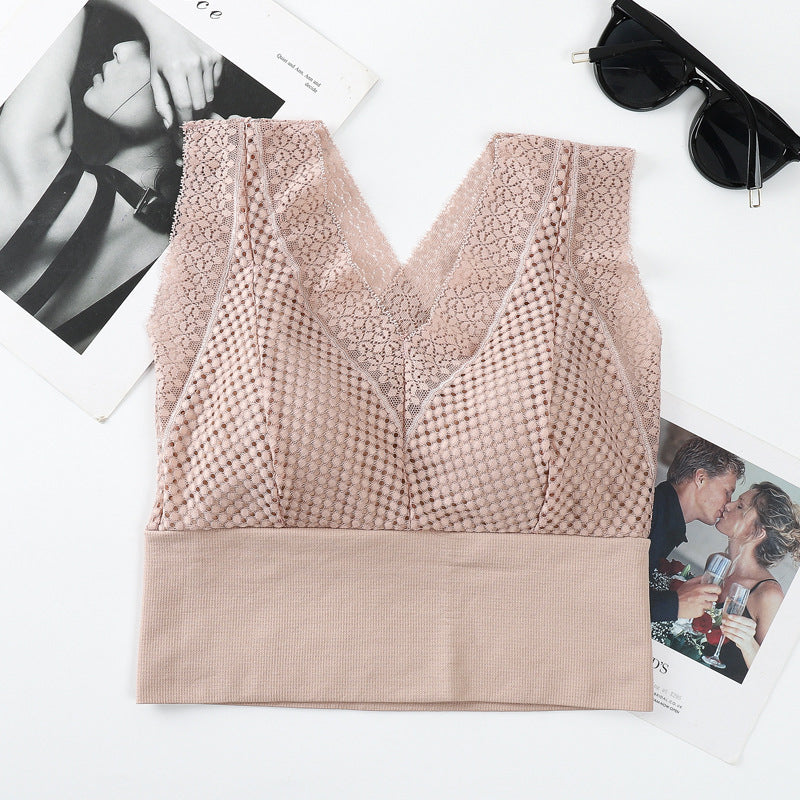 【💖1+1 gratuit】T-shirt en dentelle sans coutures, respirant, avec décolleté plongeant👙