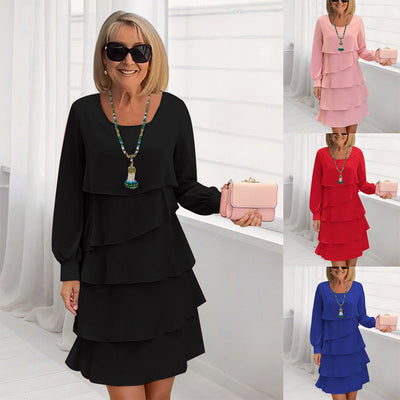 Robe à manches longues à volants superposés pour femme