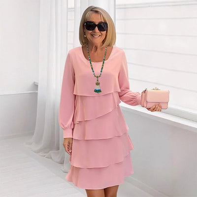 Robe à manches longues à volants superposés pour femme