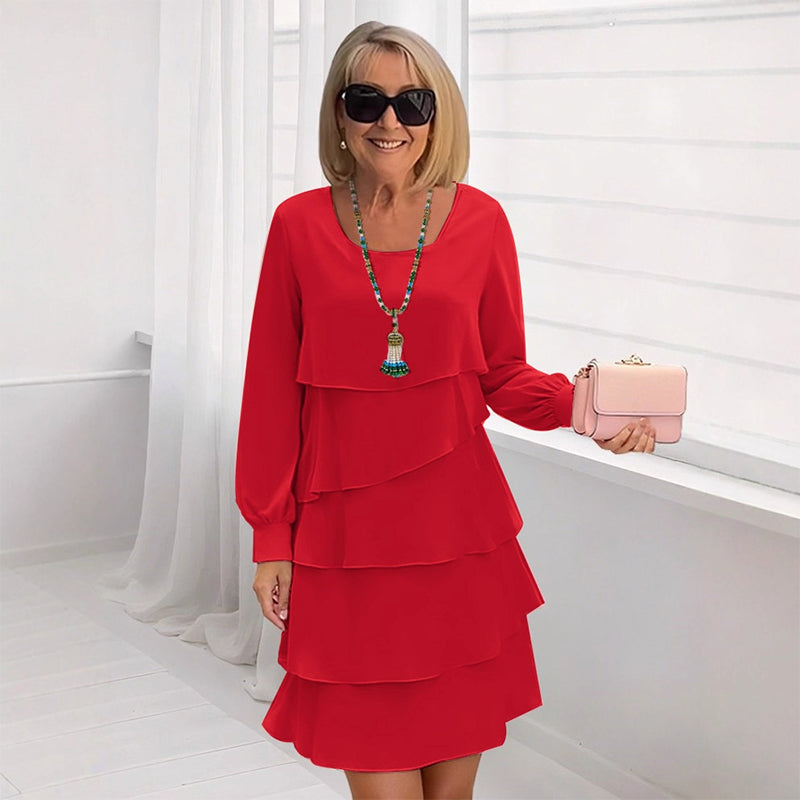 Robe à manches longues à volants superposés pour femme