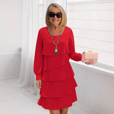 Robe à manches longues à volants superposés pour femme