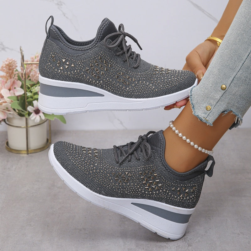 🔥🔥Dernier jour de promotion, profitez de 50 % de réduction🔥 Chaussures de sport orthopédiques respirantes pour femmes, style décontracté et tendance, ornées de strass incrustés.
