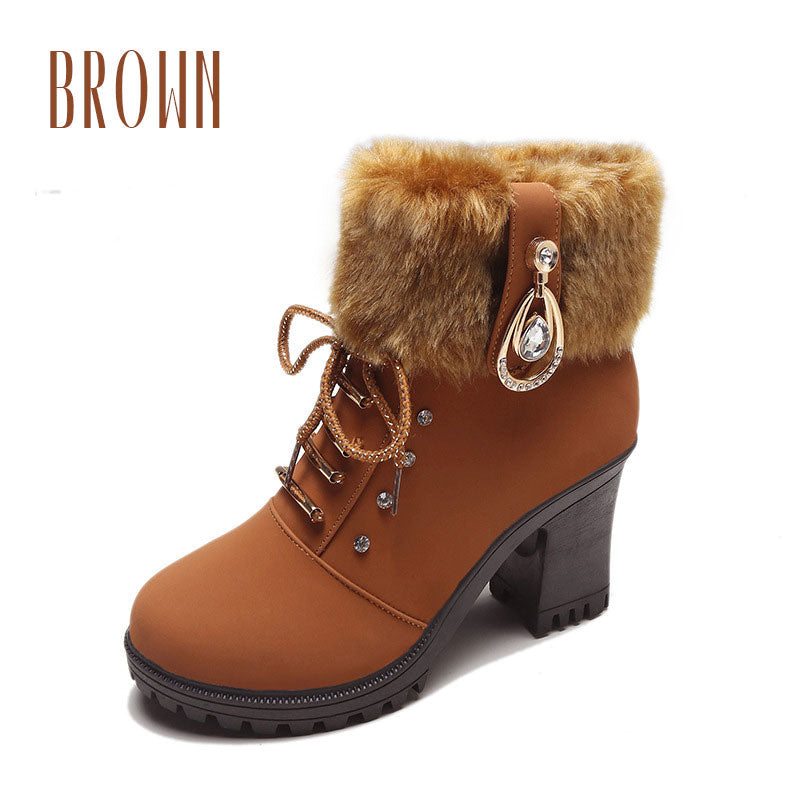 🍁Offre spéciale automne/hiver : 49 % de réduction 🍂 Bottines pour femmes avec fermeture éclair, talon épais et fausse fourrure