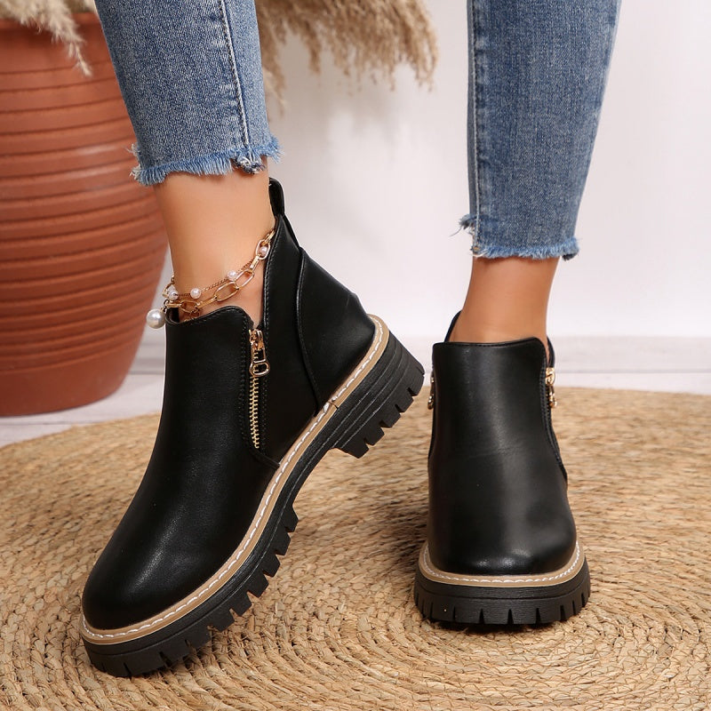 🔥Bottines en cuir PU noir tendance pour femmes