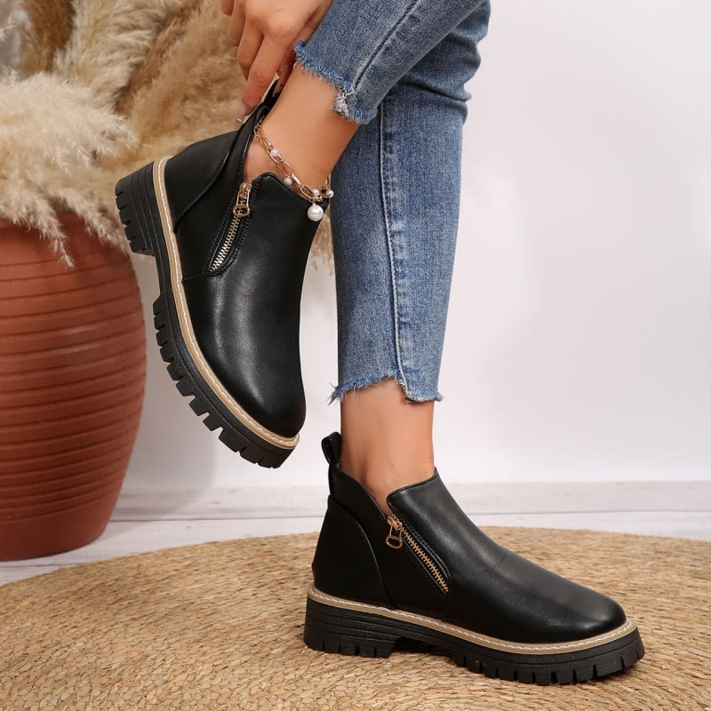 🔥Bottines en cuir PU noir tendance pour femmes