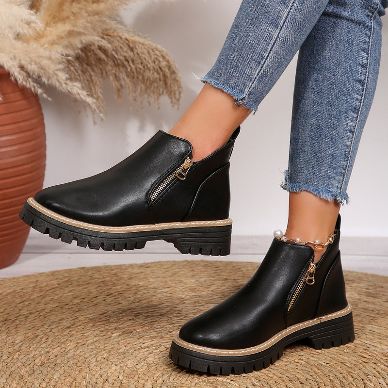 🔥Bottines en cuir PU noir tendance pour femmes