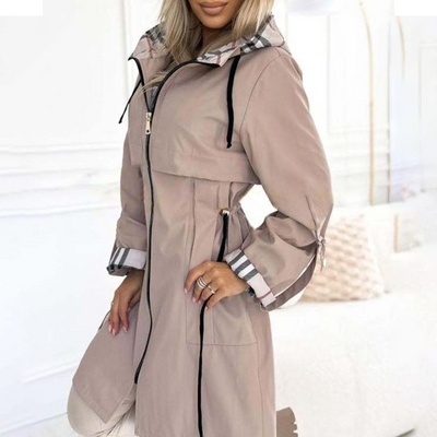 🔥Sweat à capuche long avec cordon de serrage à la taille et fermeture éclair