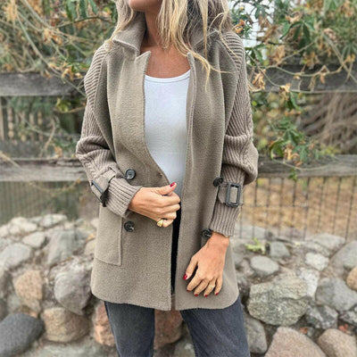 🍂💕Veste mi-longue pour femme avec double boutonnage et revers