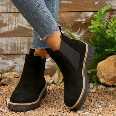🍂Bottines à talons bas élastiques unies pour femmes