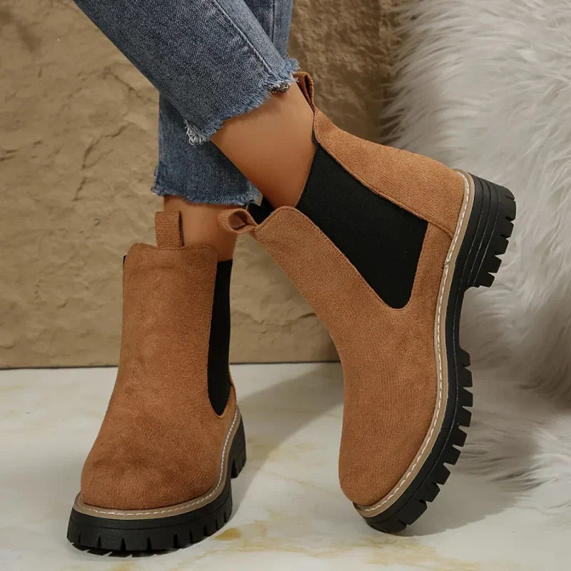 🍂Bottines à talons bas élastiques unies pour femmes