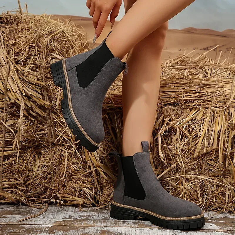 🍂Bottines à talons bas élastiques unies pour femmes