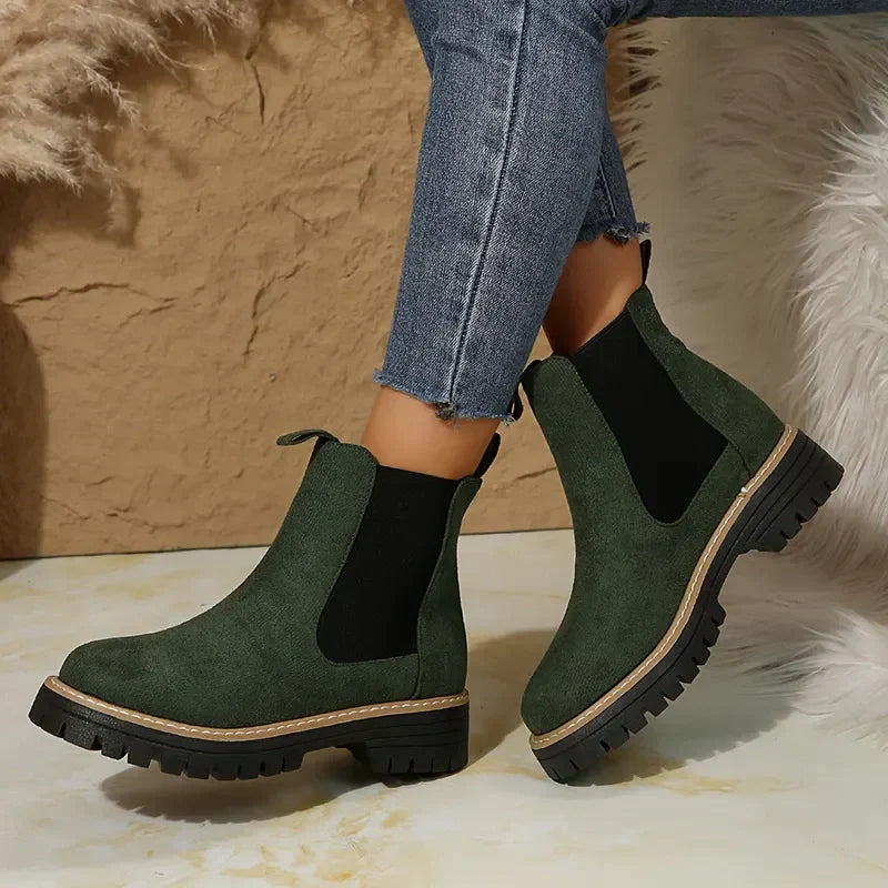 🍂Bottines à talons bas élastiques unies pour femmes